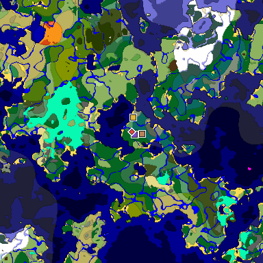 Predicted biome map of Java 1.18 seed -6118044940332772951 around estimated spawn