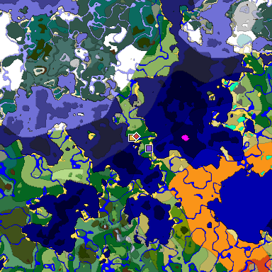 Predicted biome map of Java 1.18 seed -3274017916038664614 around estimated spawn