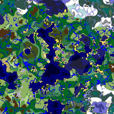 Predicted biome map of Java 1.18 seed -2374894083122157678 around estimated spawn
