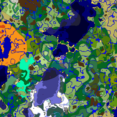 Predicted biome map of Java 1.18 seed 965506059220282170 around estimated spawn