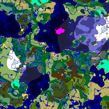 Predicted biome map of Java 1.18 seed 3934745146135375400 around estimated spawn