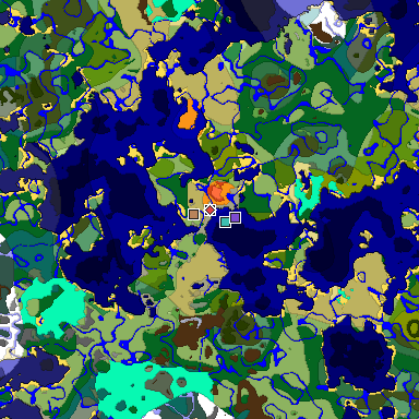 Predicted biome map of Java 1.18 seed 307108658419033088 around estimated spawn