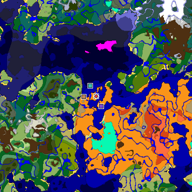 Predicted biome map of Java 1.18 seed -5500420997349592128 around estimated spawn