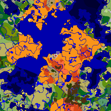 Predicted biome map of Java 1.18 seed 1794504380303348220 around estimated spawn