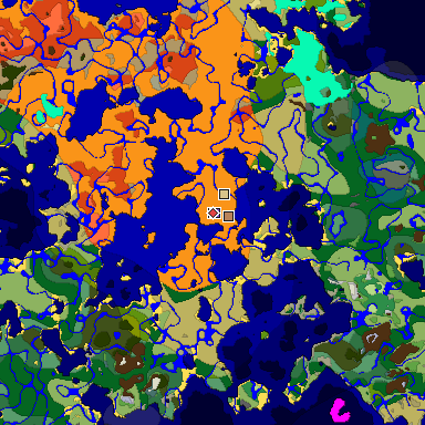 Predicted biome map of Java 1.18 seed -571451750374155808 around estimated spawn