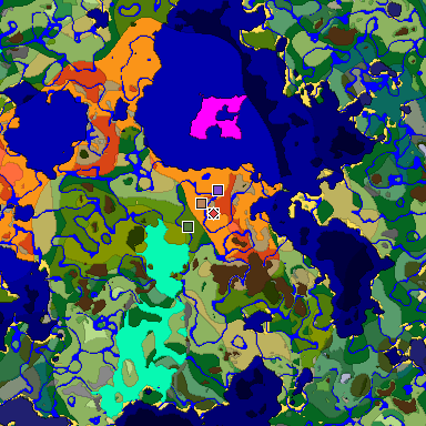 Predicted biome map of Java 1.18 seed 6606870009052111525 around estimated spawn
