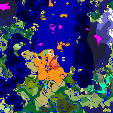 Predicted biome map of Java 1.18 seed 1242772051761413209 around estimated spawn