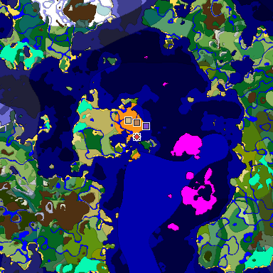 Predicted biome map of Java 1.18 seed 6088898669226096802 around estimated spawn