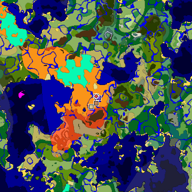 Predicted biome map of Java 1.18 seed 7184597955310835687 around estimated spawn