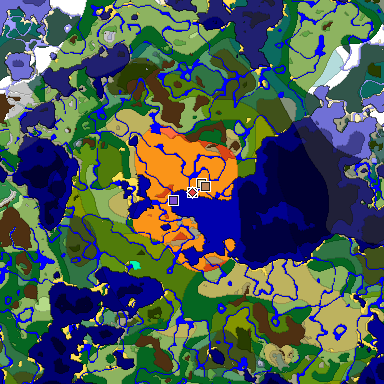 Predicted biome map of Java 1.18 seed 2357957987169598179 around estimated spawn