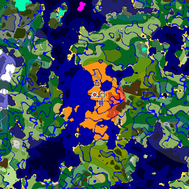 Predicted biome map of Java 1.18 seed -3723939321857449230 around estimated spawn