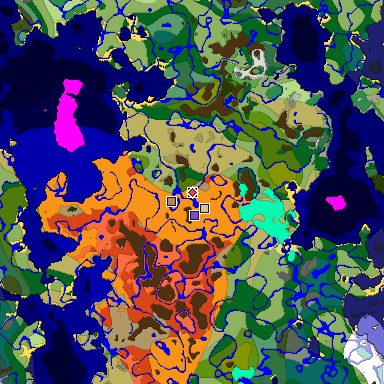 Predicted biome map of Java 1.18 seed -8051196078705443816 around estimated spawn