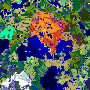 Predicted biome map of Java 1.18 seed 7692733973473053304 around estimated spawn