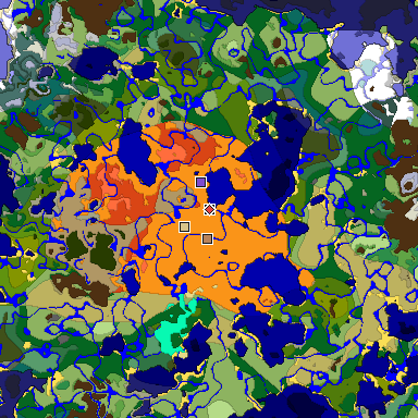Predicted biome map of Java 1.18 seed 6253419245602988328 around estimated spawn