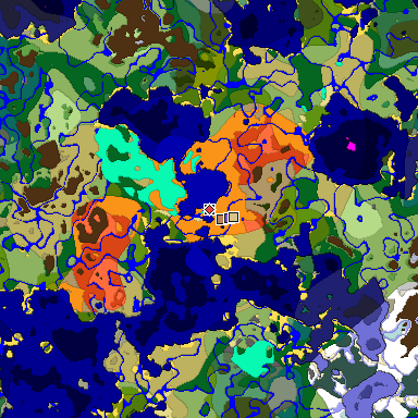 Predicted biome map of Java 1.18 seed 4240360889664610035 around estimated spawn
