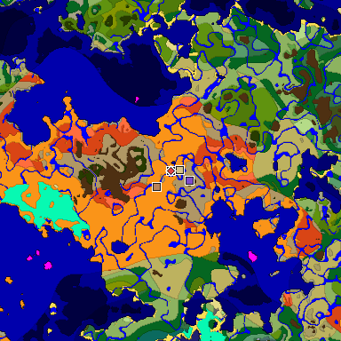 Predicted biome map of Java 1.18 seed 8266690976397456281 around estimated spawn