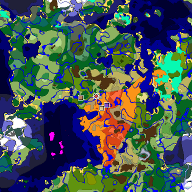 Predicted biome map of Java 1.18 seed -739041761297927316 around estimated spawn