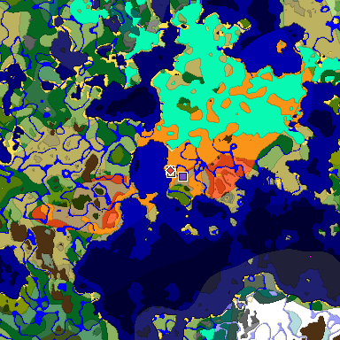 Predicted biome map of Java 1.18 seed -6231779658824048371 around estimated spawn