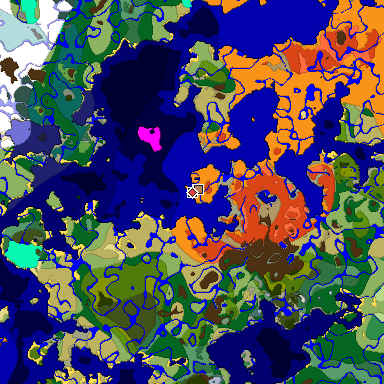 Predicted biome map of Java 1.18 seed -4113186982643164686 around estimated spawn