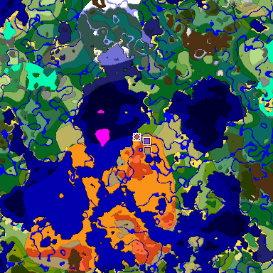 Predicted biome map of Java 1.18 seed -2974226204293192022 around estimated spawn