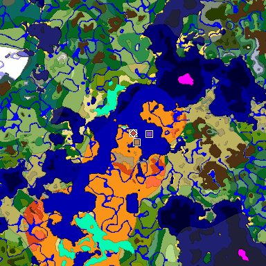 Predicted biome map of Java 1.18 seed 6572175415913778367 around estimated spawn