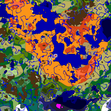 Predicted biome map of Java 1.18 seed 3213910163152280925 around estimated spawn
