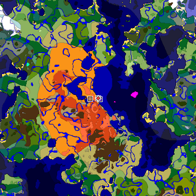 Predicted biome map of Java 1.18 seed 1324578232711172494 around estimated spawn