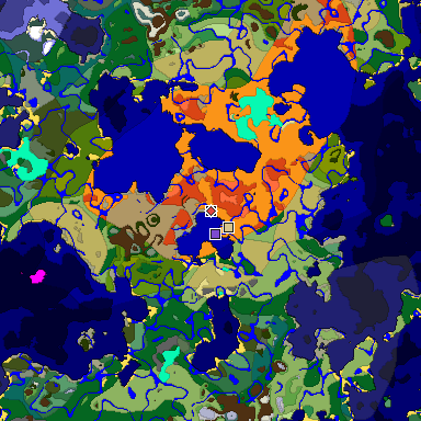 Predicted biome map of Java 1.18 seed 897353759165272736 around estimated spawn