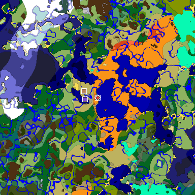 Predicted biome map of Java 1.18 seed -552522605101028717 around estimated spawn