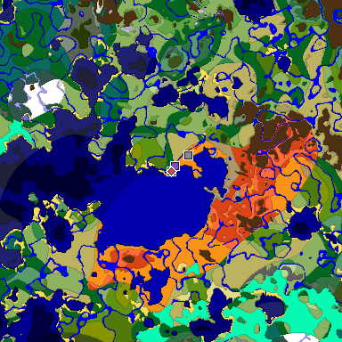 Predicted biome map of Java 1.18 seed -5985612940370798178 around estimated spawn