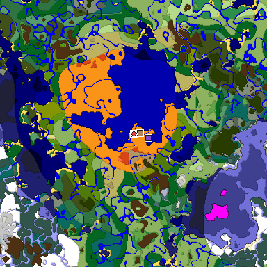 Predicted biome map of Java 1.18 seed -4263203861309257249 around estimated spawn
