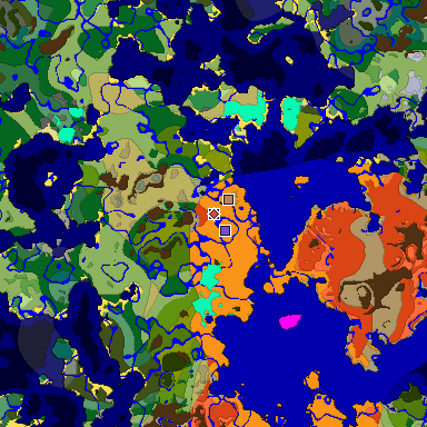 Predicted biome map of Java 1.18 seed -7117263201585800566 around estimated spawn