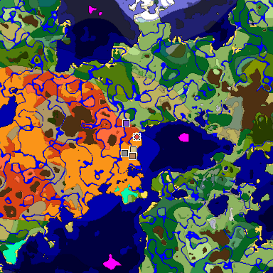 Predicted biome map of Java 1.18 seed 6095484834710683213 around estimated spawn