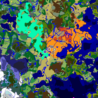 Predicted biome map of Java 1.18 seed -6116849472722896504 around estimated spawn