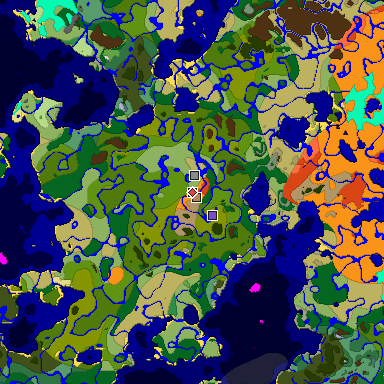 Predicted biome map of Java 1.18 seed -5829292731445095225 around estimated spawn