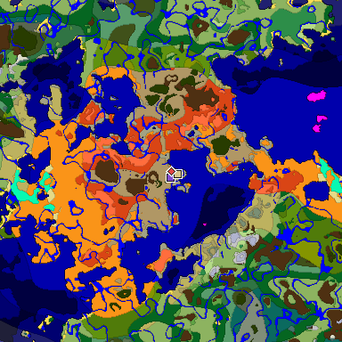 Predicted biome map of Java 1.18 seed 5448298155184367288 around estimated spawn