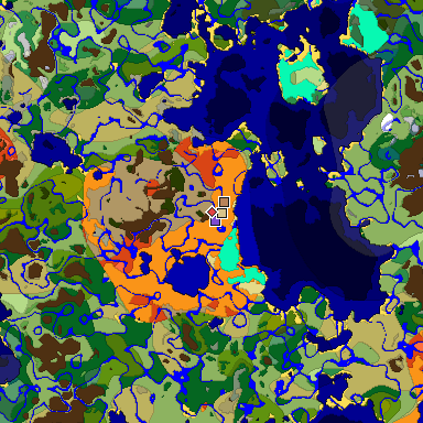 Predicted biome map of Java 1.18 seed 6244990746786694634 around estimated spawn