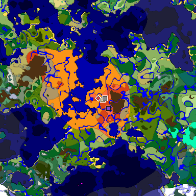 Predicted biome map of Java 1.18 seed -3510027701185460344 around estimated spawn
