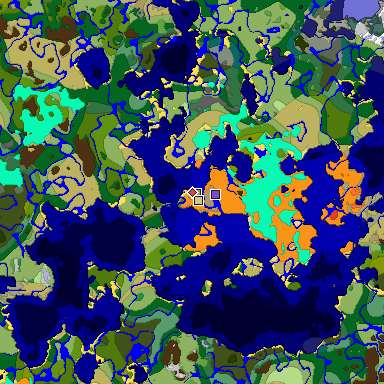 Predicted biome map of Java 1.18 seed -4258653560660428713 around estimated spawn