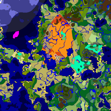 Predicted biome map of Java 1.18 seed 90719767857775377 around estimated spawn