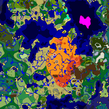 Predicted biome map of Java 1.18 seed -3706248365853950393 around estimated spawn