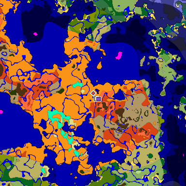Predicted biome map of Java 1.18 seed -4395220767948295333 around estimated spawn