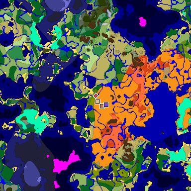 Predicted biome map of Java 1.18 seed -36366245428677098 around estimated spawn