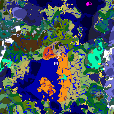 Predicted biome map of Java 1.18 seed 2233260174541957465 around estimated spawn