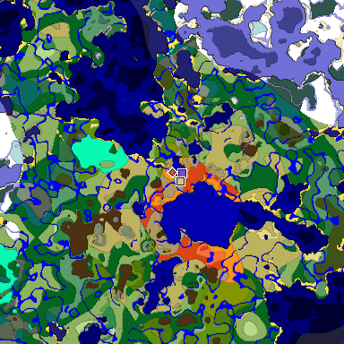 Predicted biome map of Java 1.18 seed -7769472196317523588 around estimated spawn
