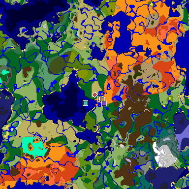 Predicted biome map of Java 1.18 seed 7200679754565807610 around estimated spawn