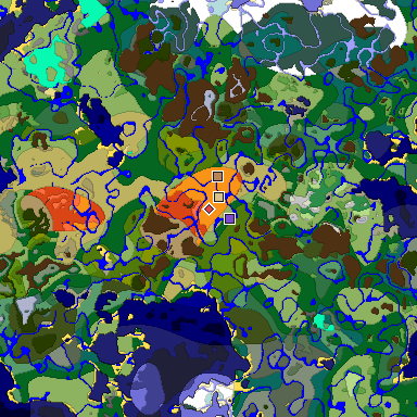 Predicted biome map of Java 1.18 seed 340421507493608016 around estimated spawn