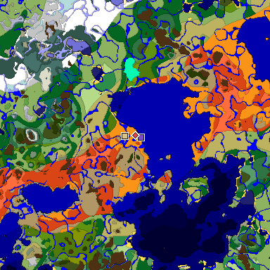 Predicted biome map of Java 1.18 seed -7248753668506989702 around estimated spawn