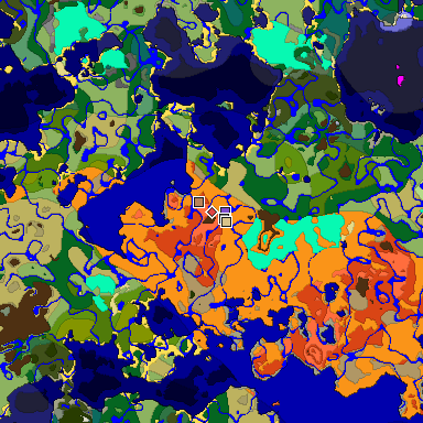 Predicted biome map of Java 1.18 seed 2347040055401842280 around estimated spawn