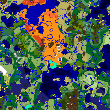 Predicted biome map of Java 1.18 seed -7225766880852349926 around estimated spawn